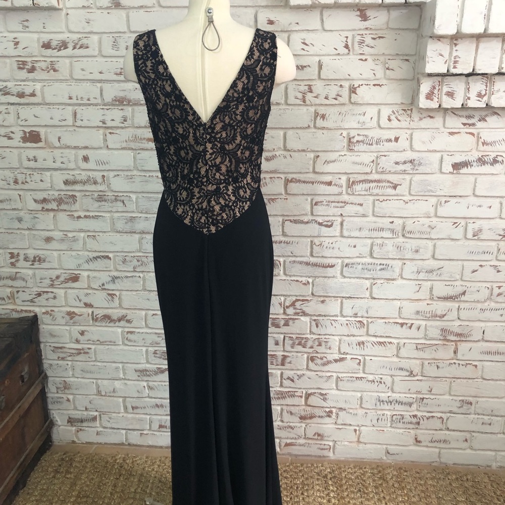 JS Boutique Black Dress Long Lace Overlay V Neck